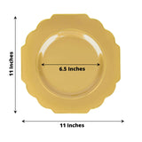 11inch Gold Heavy Duty Disposable Baroque Dinner Plates with Gold Rim, Hard Plastic Dinnerware