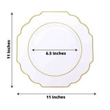 11inch White Hard Plastic Dinner Plates, Disposable Tableware, Baroque Heavy Duty Plates Gold Rim