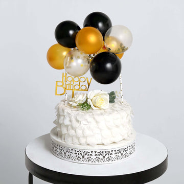 11 Pcs Balloon Cake Topper Black, Clear and Gold - Whimsical Clustered Mini Garland Cake Inserts DIY Party Decorations