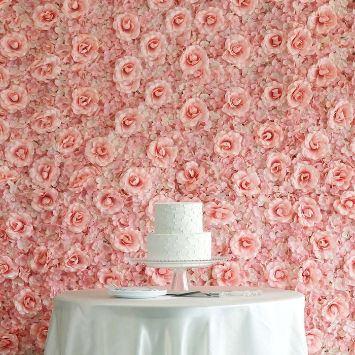 11 Sq ft. | Blush Rose Gold and Cream 3D Silk Rose and Hydrangea Flower Wall Mat Backdrop