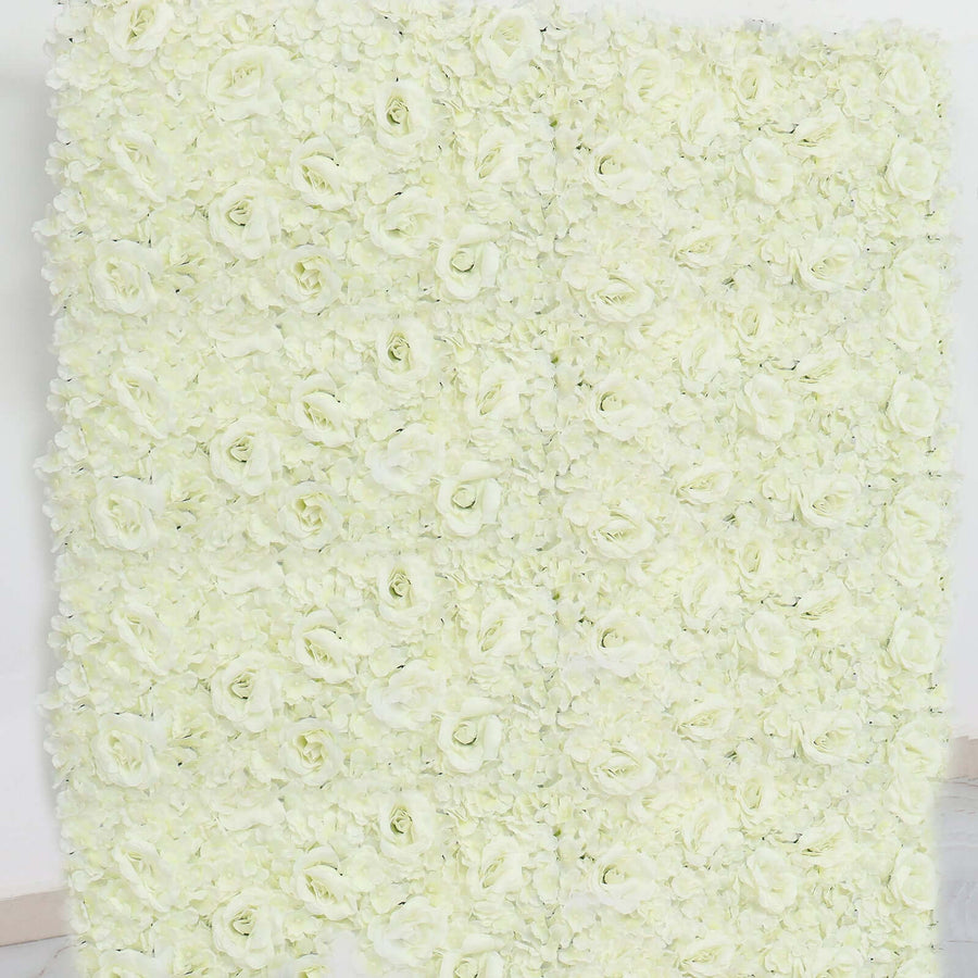 11 Sq ft. | Cream 3D Silk Rose and Hydrangea Flower Wall Mat Backdrop