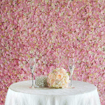 11 Sq ft. Pink Cream UV Protected Hydrangea Flower Wall Mat Backdrop - 4 Artificial Panels