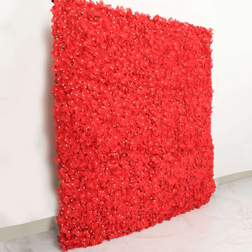 11 Sq ft. Red UV Protected Hydrangea Flower Wall Mat Backdrop - 4 Artificial Panels