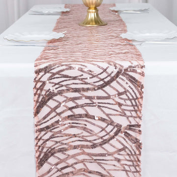 12"x108" Blush Wave Embroidered Sequins Table Runner