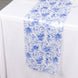 12x108inch White Blue Satin Table Runner in French Toile Floral Pattern