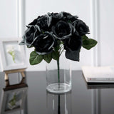 12inches Black Artificial Velvet-Like Fabric Rose Flower Bouquet Bush