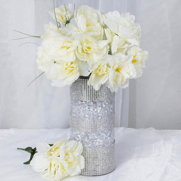 12 Bushes Ivory Artificial Peony Floral Bouquets, High Quality Silk Flower Arrangements