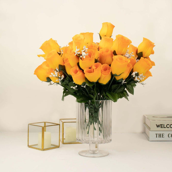 12 Bushes | Orange Artificial Premium Silk Flower Rose Bud Bouquets