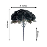 12inches Black Artificial Velvet-Like Fabric Rose Flower Bouquet Bush