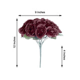 12inches Burgundy Artificial Velvet-Like Fabric Rose Flower Bouquet Bush