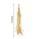 12 Pack | Pre-Tied Champagne Paper Fringe Tassels With Garland String, Hanging Streamer Banner