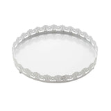 12inch White Premium Metal Decorative Vanity Serving Tray, Round With Embellished Rims