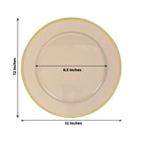 10 Pack Taupe Economy Plastic Charger Plates With Gold Rim