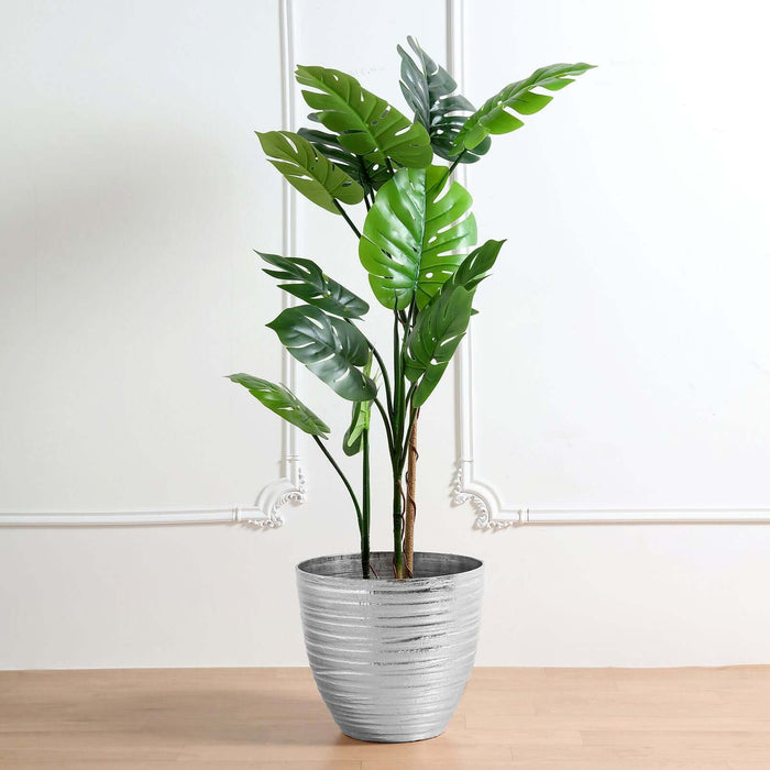 12inch Metallic Silver Finish Large Indoor Flower Plant Pot, Decorative Indoor/Outdoor Planter