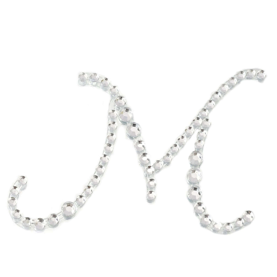 12 Pack | 1.5inch Clear Rhinestone Monogram Letter Jewel Sticker Self Adhesive DIY Diamond Decor - M