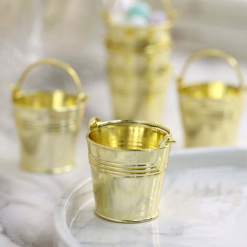 12 Pack 2" Gold Mini Planter Treat Party Favor Boxes, Small Pail Bucket Candy Container Gift Boxes