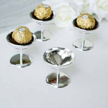 12-Pack Dessert Cup Candy Dishes Silver - Decorative Mini Pedestal Stands for Treats 2"