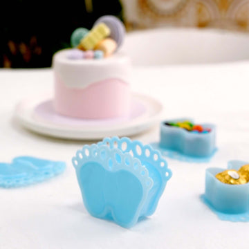 12-Pack Fillable Mini Candy Container in Baby Feet Style Clear/Light Blue - Unique Candy Treat Favor Boxes for Baby Shower 3.5"