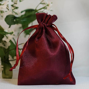 12 Pack 3"x4" Burgundy Satin Drawstring Wedding Party Favor Gift Bags