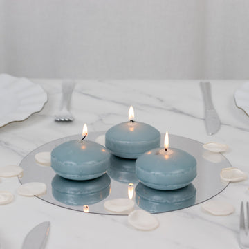 12 Pack 3" Dusty Blue Floating Candles, Unscented Dripless Wax Discs for Centerpieces