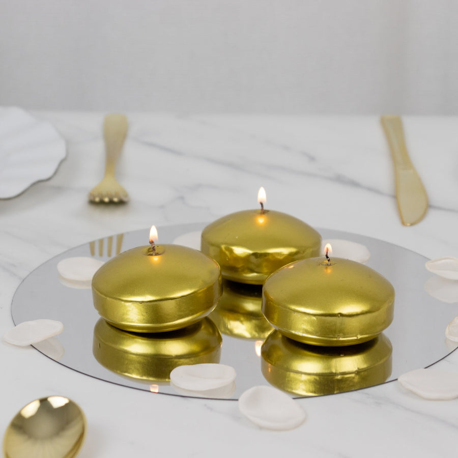 12 Pack 3inch Gold Floating Candles, Unscented Dripless Wax Discs for Centerpieces