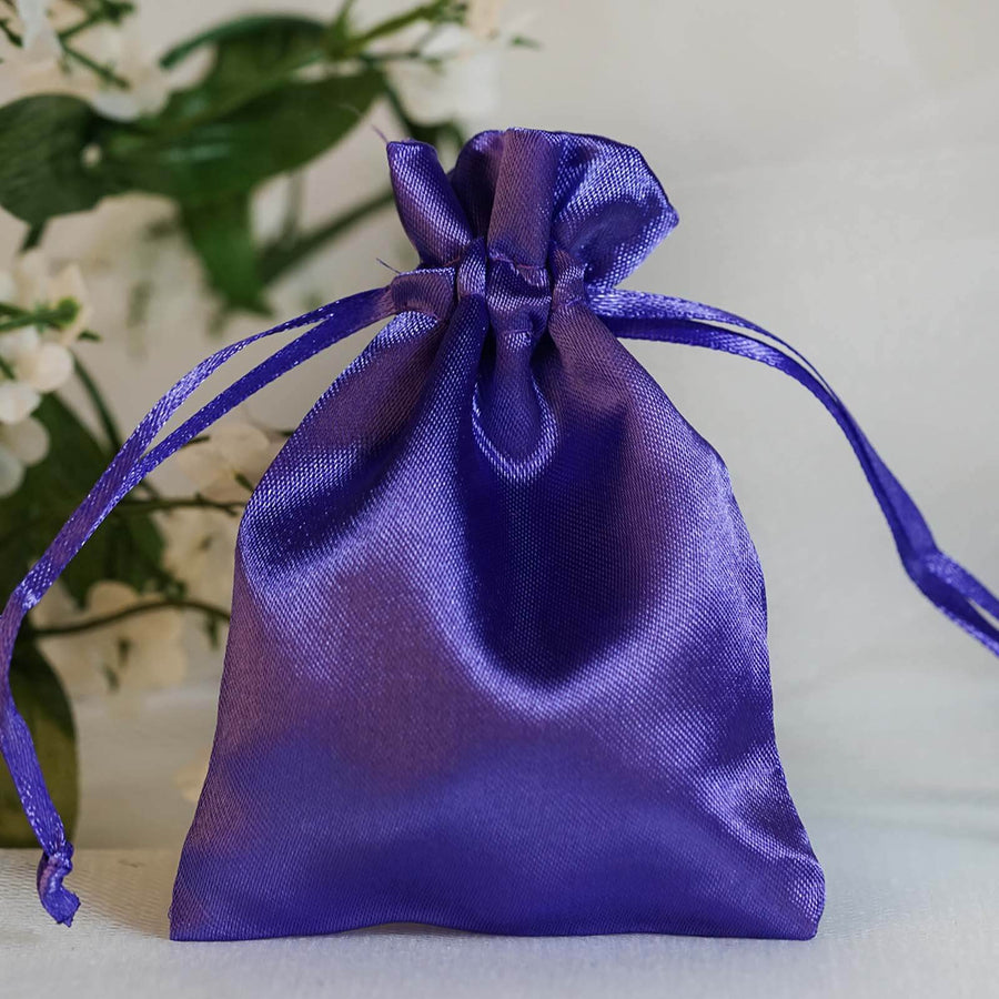 12 Pack | 3inches Purple Satin Drawstring Wedding Party Favor Gift Bags