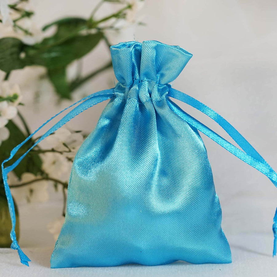 12 Pack | 3inch Turquoise Satin Drawstring Wedding Party Favor Gift Bags