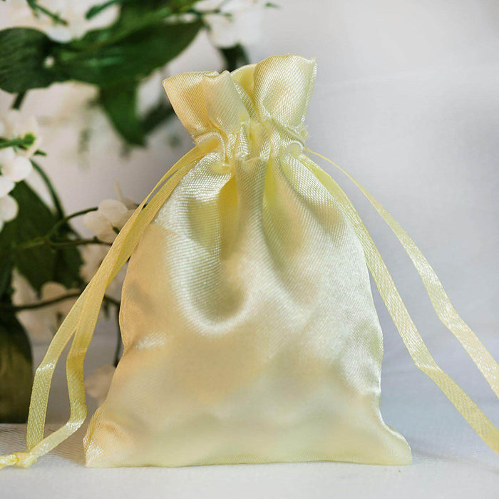 12 Pack | 3inch Yellow Satin Drawstring Wedding Party Favor Gift Bags