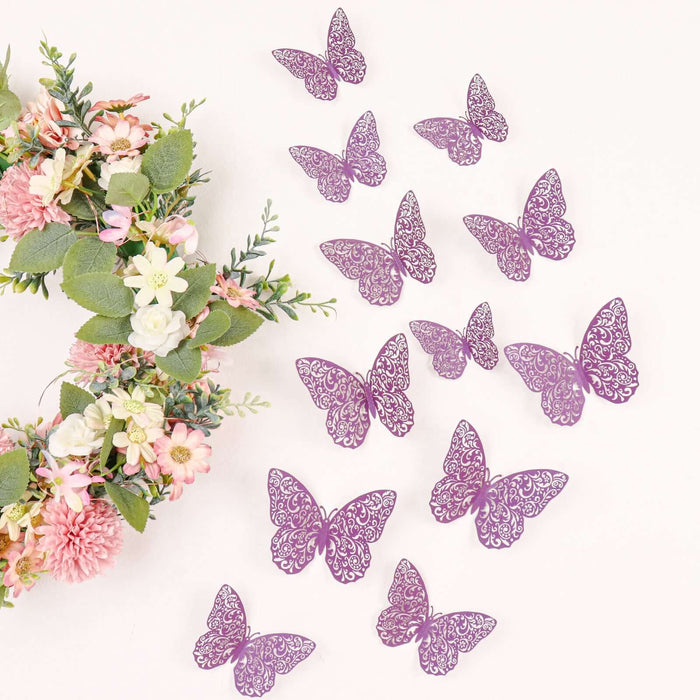 12 Pack | 3D Purple Butterfly Wall Decals DIY Removable Mural Stickers Cake Decorations