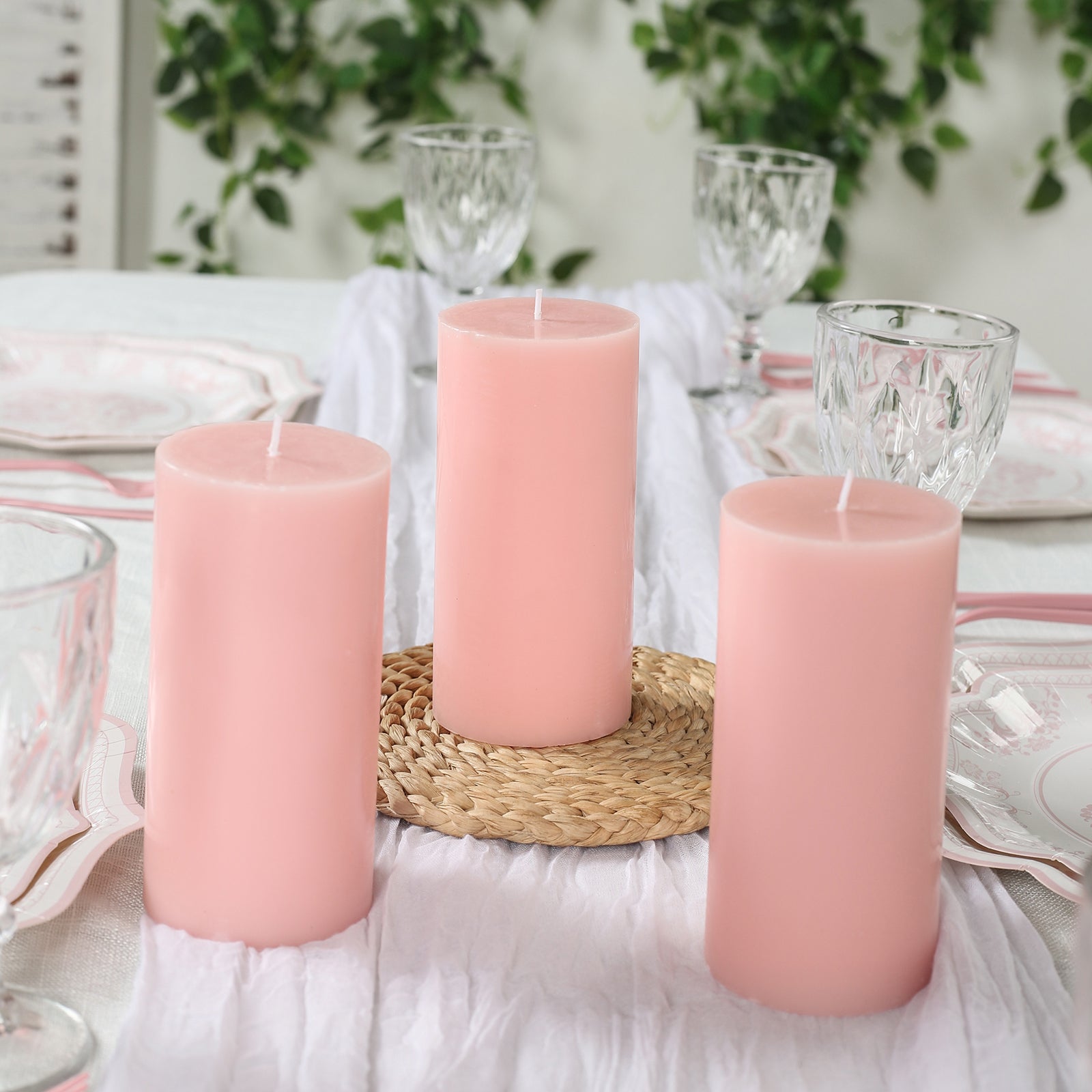TableclothsFactory Unscented Dripless Pillar Candles - Thumbnail 4