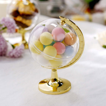 12-Pack Fillable Mini Globe Candy Container Clear Gold - Stylish Candy Treat Favor Containers 4.5"