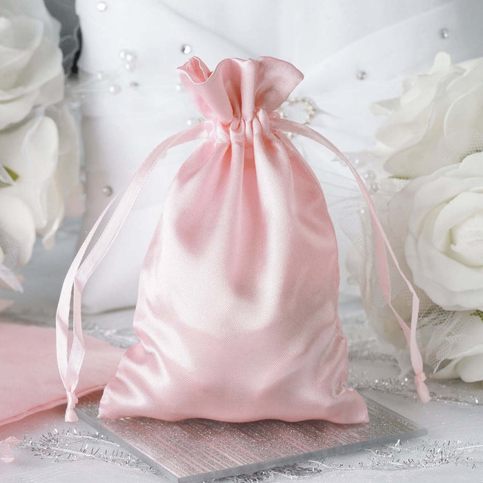 12 Pack | 4x6inch Blush/Rose Gold Satin Drawstring Wedding Party Favor Gift Bags