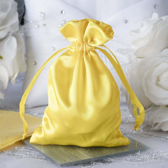 12 Pack | 4x6inch Gold Satin Drawstring Wedding Party Favor Gift Bags