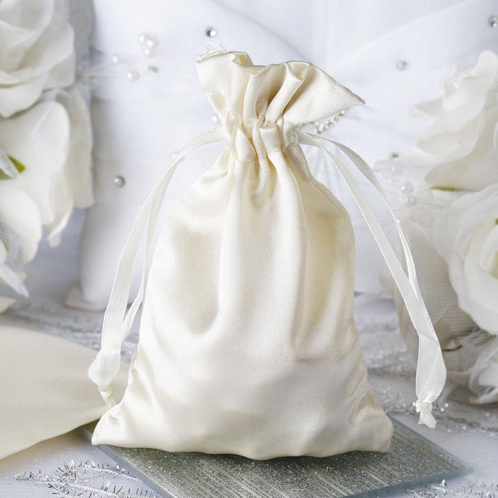 12 Pack | 4x6inch Ivory Satin Drawstring Wedding Party Favor Gift Bags