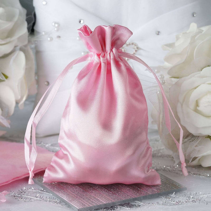 12 Pack | 4x6inch Pink Satin Drawstring Wedding Party Favor Gift Bags