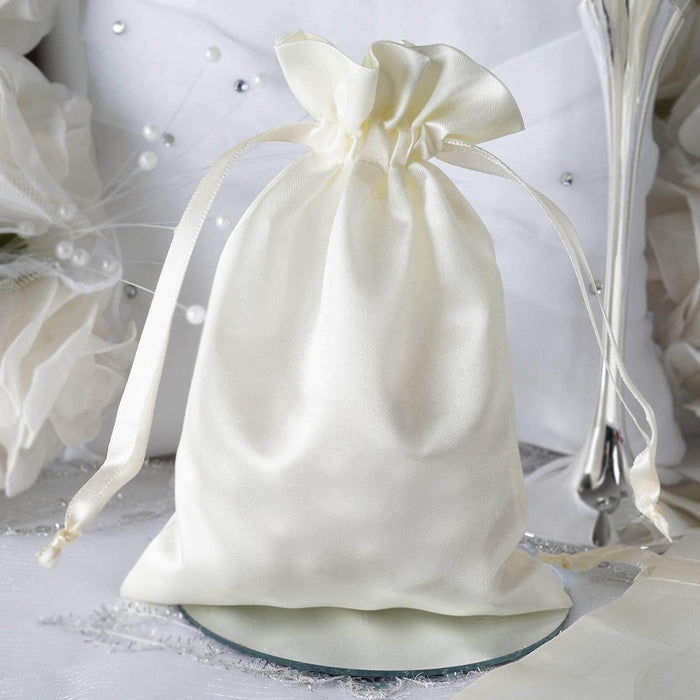 12 Pack | 5x7inch Ivory Satin Drawstring Wedding Party Favor Gift Bags