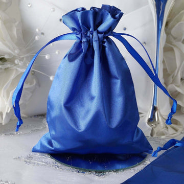 12 Pack 5"x7" Royal Blue Satin Drawstring Wedding Party Favor Gift Bags