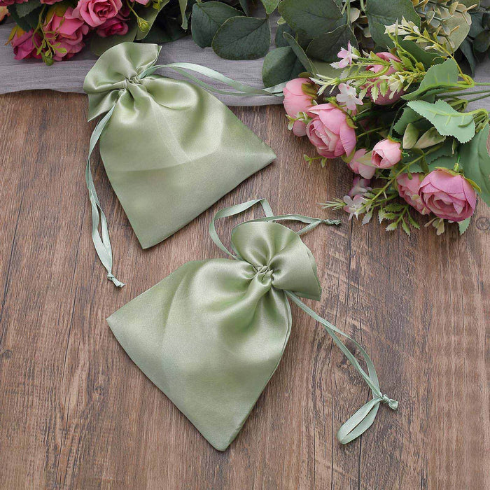 12 Pack | 5x7inch Sage Green Satin Drawstring Wedding Party Favor Gift Bags