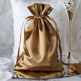 12 Pack | 6inch x 9inch Antique Gold Satin Wedding Party Favor Bags, Drawstring Pouch Gift Bags