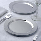 12 Pack - 8inch Glossy Silver Plastic Disposable Salad Dessert Plates Metallic Finish - Round