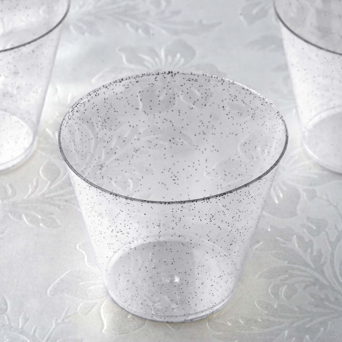 12 Pack | 9oz Silver Glittered Plastic Cups, Disposable Party Glasses