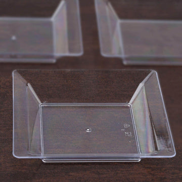 12-Pack Appetizer Plates Mini Square Design Clear - Plastic Disposable Plates for Desserts 4"