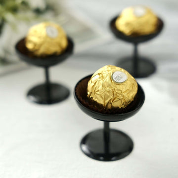 12-Pack Dessert Cup Candy Dishes Black - Decorative Mini Pedestal Stands for Treats 2"