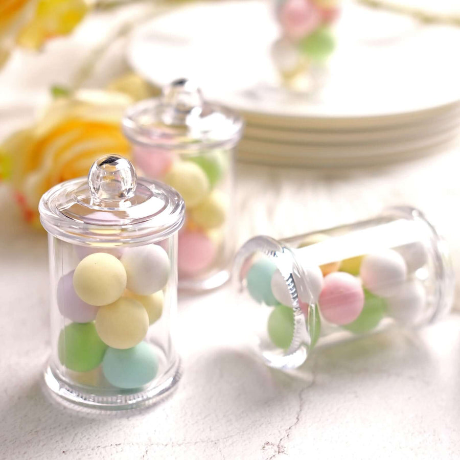 12 Pack | 3.5inch Plastic Candy Jars, Disposable Favor Goodie Containers With Clear Lids