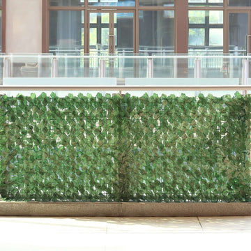 12 Pack Dark Green Artificial Ivy Hedge Privacy Screen Fence Wall Panel, Faux Leaf Greenery Backdrop Garden Decor - 32 Sq. ft.