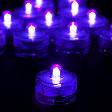 12-Pack LED Lights Flower Design - Submersible Waterproof Purple Battery Operated