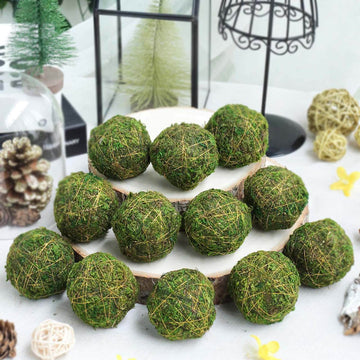 12-Pack Moss Ball Vase Fillers Handmade with Golden Twine Natural Preserved - DIY Decorative Craft Projects 2"