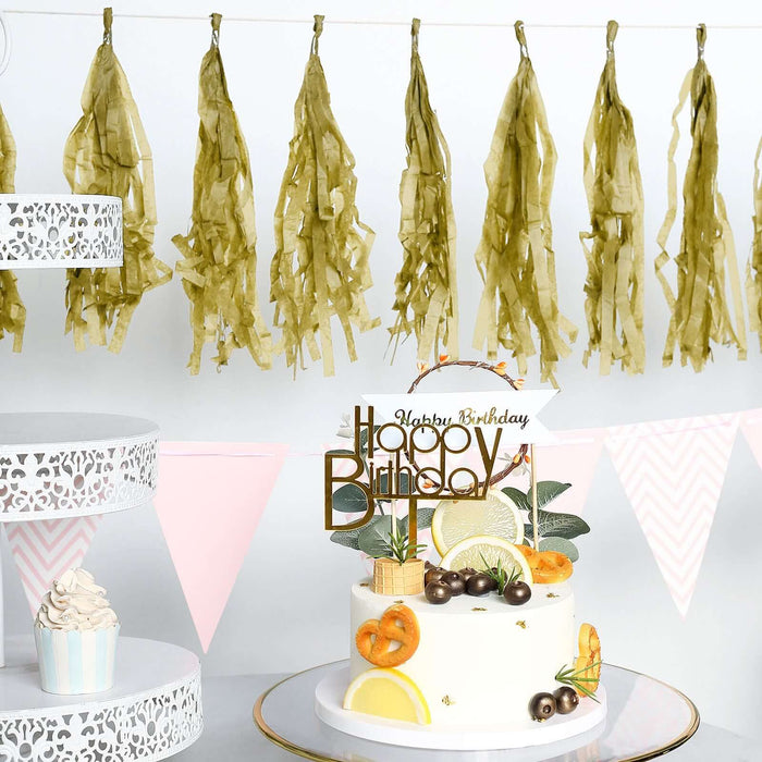 12 Pack | Pre-Tied Gold Paper Fringe Tassels With Garland String, Hanging Streamer Banner