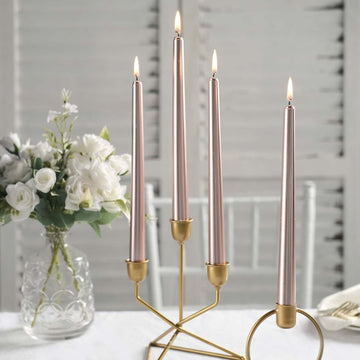 12-Pack Taper Candles Premium Wax Design Metallic Rose Gold - Unscented Candles for Upscale Settings 10"