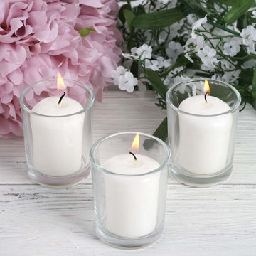 12-Pack Votive Candle Set White with Clear Glass Holders - Tealight Candles for Decor